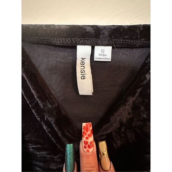 Kensie Small Mini Black Body-con Crushed Velvet Slip Dress - Picture 3 of 6